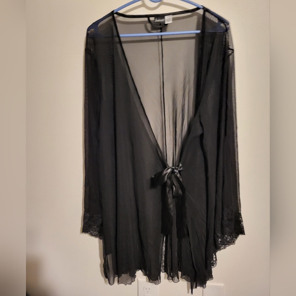 Fredericks Of Hollywood 1x 2x  Black Sheer Robe